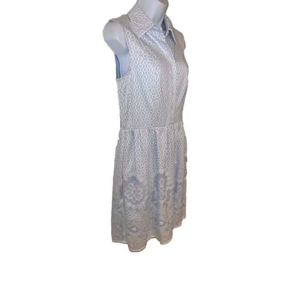Sandra Darren Women's Dress Size 8 Light Blue with White Lace Overlay - Picture 2 of 5